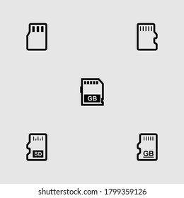 conjunto de iconos de esquema de tarjeta de memoria conjunto de ilustraciones vectoriales aisladas