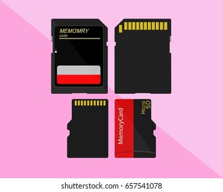 Memory Card, SD Card and Micro SD Card on pink background.