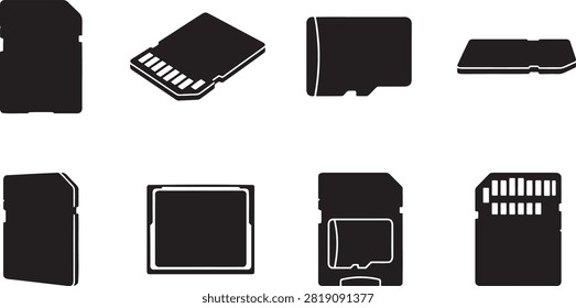 Memory card SD card and MicroSD storage device icon collection