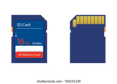 memory card, sd card vector flat illustration on white background