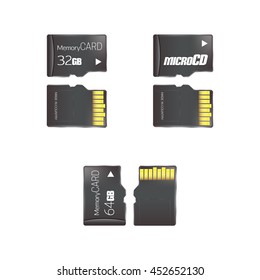 Memory card set isolated on white background