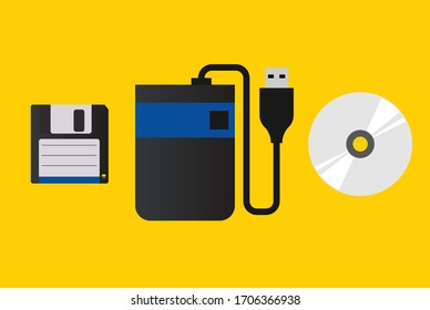 Memory card set, storage for digital memory, vector illustration, cartoon, flat design