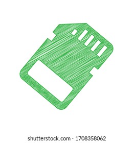 Memory card sign. Green scribble Icon with solid contour on white background. Illustration.