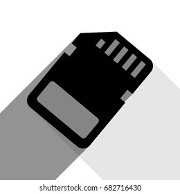 Memory card sign. Vector. Black icon with two flat gray shadows on white background.