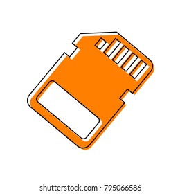 Memory card sign. Vector. Black line icon with shifted flat orange filled icon on white background. Isolated.