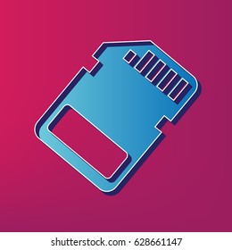Memory card sign. Vector. Blue 3d printed icon on magenta background.