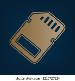 Memory card sign. Vector. Golden icon and border at dark cyan background.