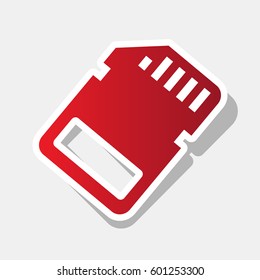 Memory card sign. Vector. New year reddish icon with outside stroke and gray shadow on light gray background.