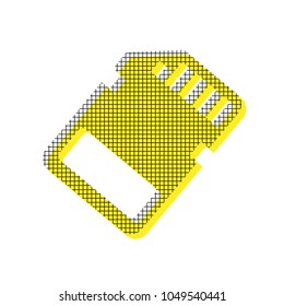 Memory card sign. Vector. Yellow icon with square pattern duplicate at white background. Isolated.