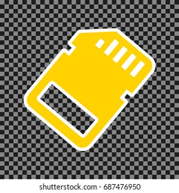 Memory card sign. Vector. Yellow icon with white contour on dark transparent background.
