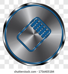 Memory card simple icon on metal round button. Transparent grid