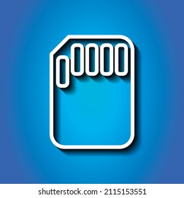 Memory card simple icon vector. Flat desing. White icon with shadow on blue background.ai