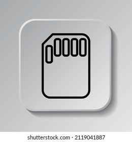 Memory card simple icon vector. Flat desing. Black icon on square button with shadow. Grey background.ai