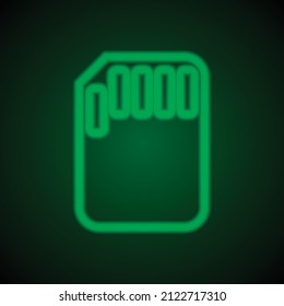 Memory card simple icon vector. Flat desing. Green neon on black background with green light.ai