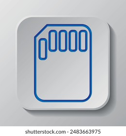 Memory card simple icon vector. Flat design. Paper cut design. Cutted blue symbol with shadow. Gray badge button, gray background.ai