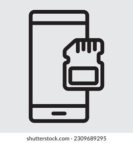 Icono de línea de smartphone de tarjeta de memoria, uso para presentación de aplicaciones móviles del sitio web
