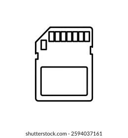 Memory Card Thin Line Icon – Representing Data Storage, Digital Media, and Technology