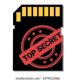 Memory card with top secret and private information. Secrecy, privacy and data storage. Vector illustration isolated on white.