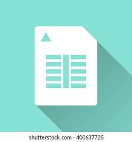 Memory card  vector icon with long shadow. White illustration isolated on green background for graphic and web design.  
