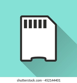 Memory card vector icon with long shadow. IIllustration isolated for graphic and web design.