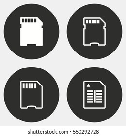 Memory card vector icons set. White illustration isolated for graphic and web design.