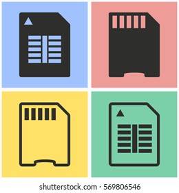 Memory card vector icons set. Black illustration isolated for graphic and web design.