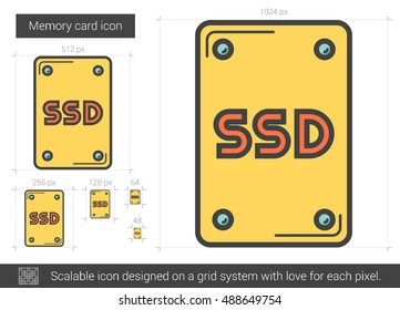 Memory card vector line icon isolated on white background. Memory card line icon for infographic, website or app. Scalable icon designed on a grid system.