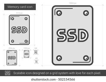 Memory card vector line icon isolated on white background. Memory card line icon for infographic, website or app. Scalable icon designed on a grid system.