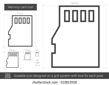 Memory card vector line icon isolated on white background. Memory card line icon for infographic, website or app. Scalable icon designed on a grid system.