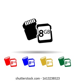 Memory cards multi color style icon. Simple glyph, flat vector of equipment photography icons for ui and ux, website or mobile application