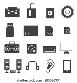 Memory cards, sticks, readers , SIM cards icons set, vector