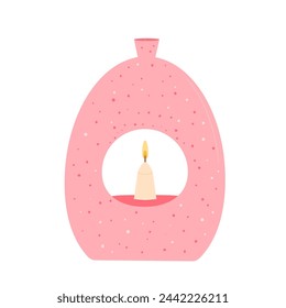 Memory ceremony candle. Handmade scented candlelight isolated in white background. Hygge time. Aromatherapy and relaxation home decor. Vector flat illustration.