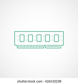 Memory Chip Green Line Icon On White Background