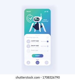 Memory cleaner application smartphone interface vector template. Mobile app page light theme design layout. Storage capacity increasing process screen. Flat UI for application. Phone display
