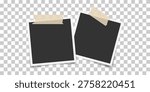 Memory collage frames. Taped snapshot template. Two square photo taped on transparent background. Photo border with paper masking tape. Great for social media, poster, memories board, album