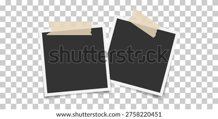 Memory collage frames. Taped snapshot template. Two square photo taped on transparent background. Photo border with paper masking tape. Great for social media, poster, memories board, album