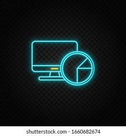 Memoria, equipo. Icono vector neón azul y amarillo. Fondo transparente