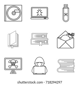 Memory device icons set. Outline set of 9 memory device vector icons for web isolated on white background