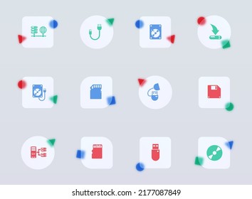 la memoria impulsa el morfismo de cristal iconos de moda. la memoria conduce un icono vectorial de color de vidrio transparente con figuras de color. para diseño web y ui, aplicaciones móviles y publicidad de negocios de promoción