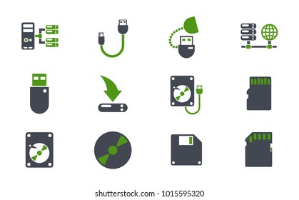 memory drives simple vector icons in two colors