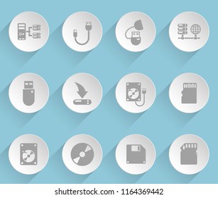 memory drives web icons on light paper circles