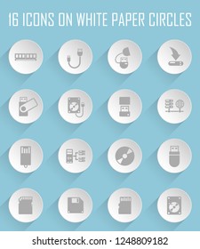 memory drives web icons on white paper circles