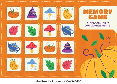 Ilustración vectorial de tarjetas de juego de memoria. Juego de memoria para niños en edad preescolar.