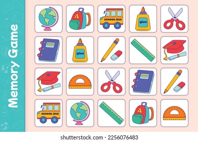Memory game cards vector illustration. Memory game for preschool children.