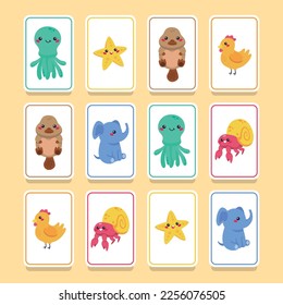 Memory game cards vector illustration. Memory game for preschool children.