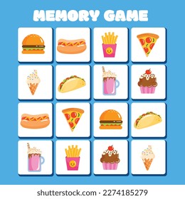 Memory game cards vector illustration. Memory game for preschool children.