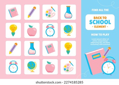Memory game cards vector illustration. Memory game for preschool children.