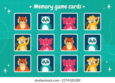 Memory game cards vector illustration. Memory game for preschool children.