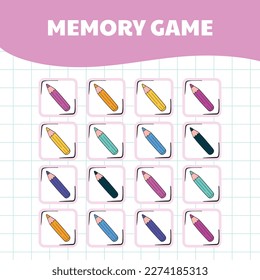 Memory game cards vector illustration. Memory game for preschool children.