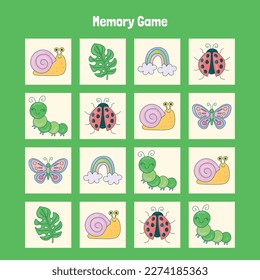 Ilustración vectorial de tarjetas de juego de memoria. Juego de memoria para niños en edad preescolar.